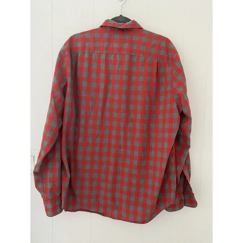 J. Crew Flannel Button Down Shirt Men‎ XL Red Gray Checkered Long Sleeve S105
